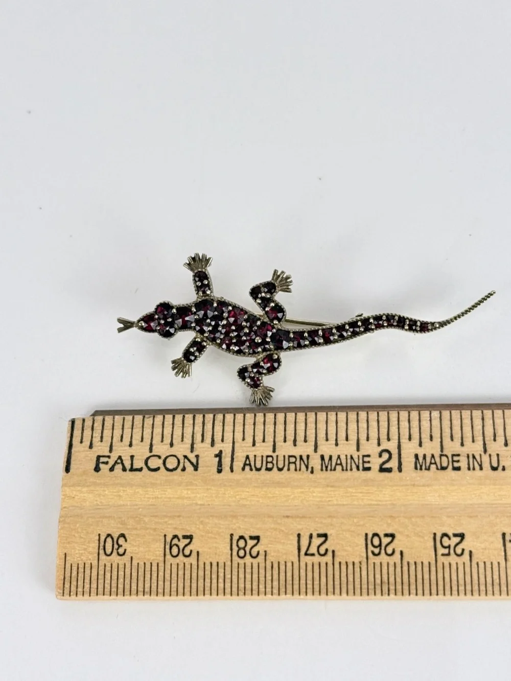 Victorian Bohemian Garnet Lizard Brooch/Pin in Vermeil Sterling Silver